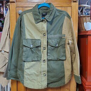 Bershka Military Style Green Canvas Heavyweight Shirt Womens Size Medium